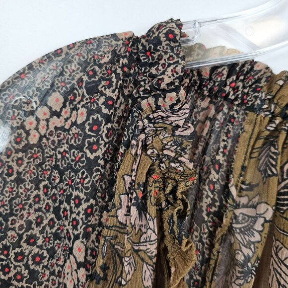 Free People XS Brown Neutral Tone Floral Boho Prairie Cottage Fall Harvest Top - Picture 4 of 16